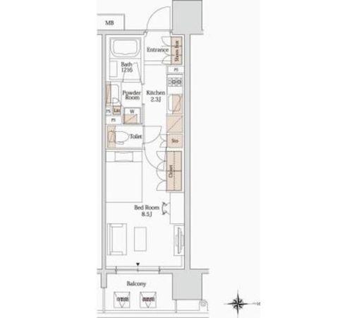 パークアクシス大阪新町 間取図(平面図) パークアクシス大阪新町 間取図(平面図)