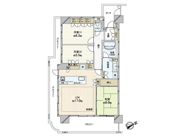 ◇全室バルコニーに面した東南の角部屋です ◇全室バルコニーに面した東南の角部屋です