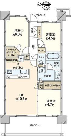 ザ・ガーデンズ東京王子 カームコート 間取図(平面図) ザ・ガーデンズ東京王子 カームコート 間取図(平面図)