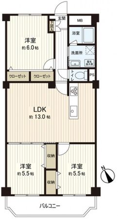 みゆきパークマンションB棟 間取図(平面図) みゆきパークマンションB棟 間取図(平面図)