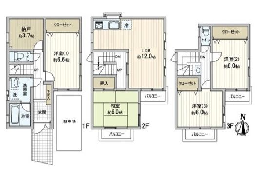 中原区小杉町2丁目戸建 間取図(平面図) 中原区小杉町2丁目戸建 間取図(平面図)