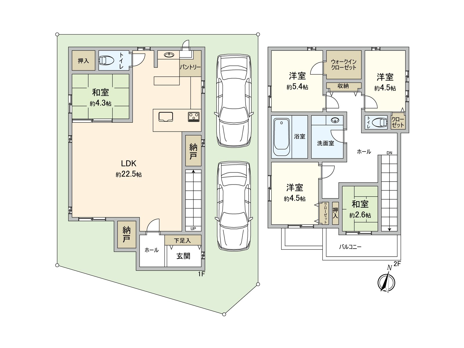 [平面圖]LDK是寬敞的約22.5張塌塌米，有許多收納的房型。