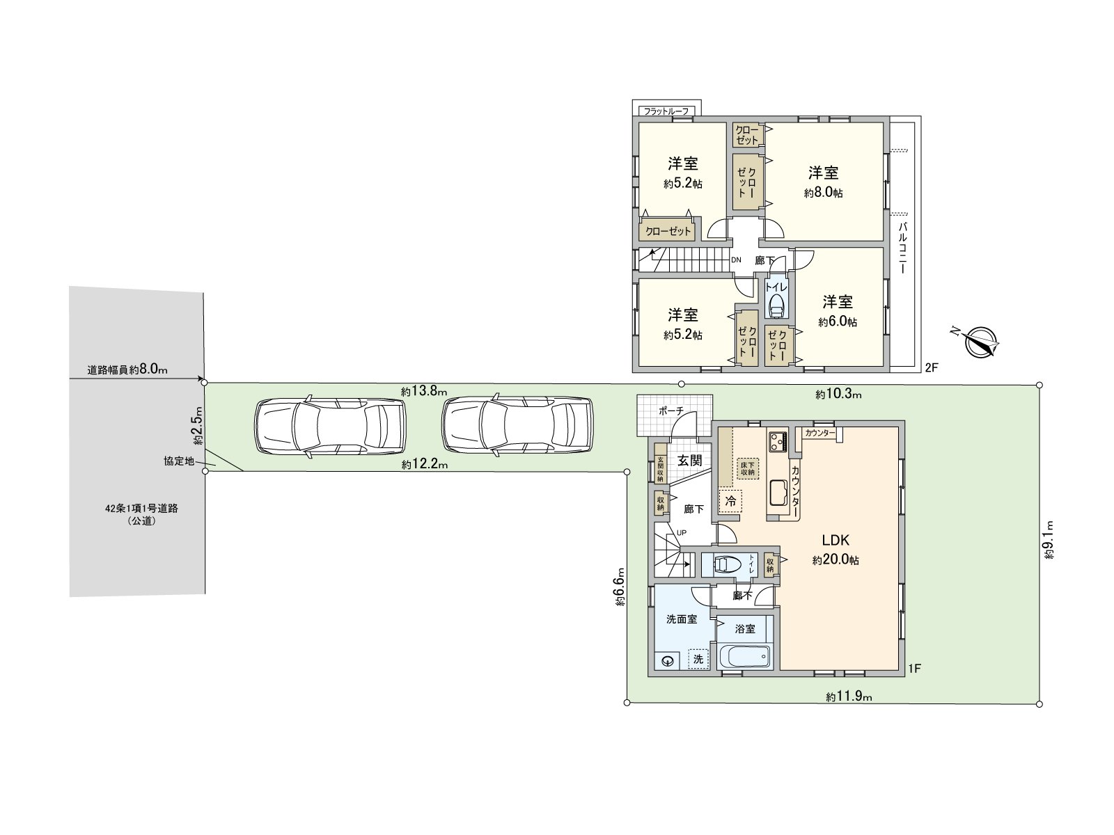 [平面圖]土地面積139.46平方公尺，建築面積105.16大米的4LDK