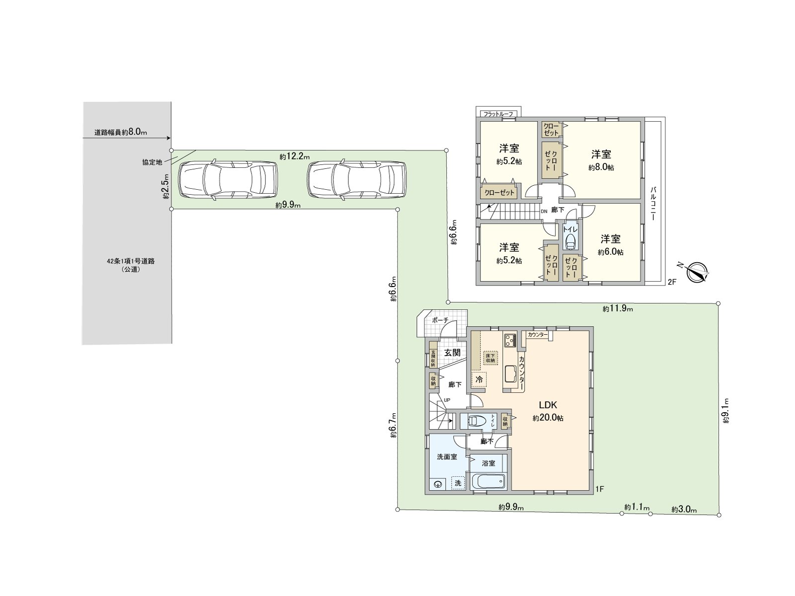 [房型图]土地面积169.05平米，建筑面积105.16平米的4LDK