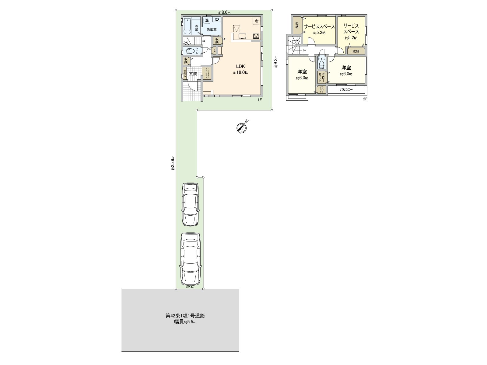 [floor plan] There is the parking space for two. ※Depending on car type