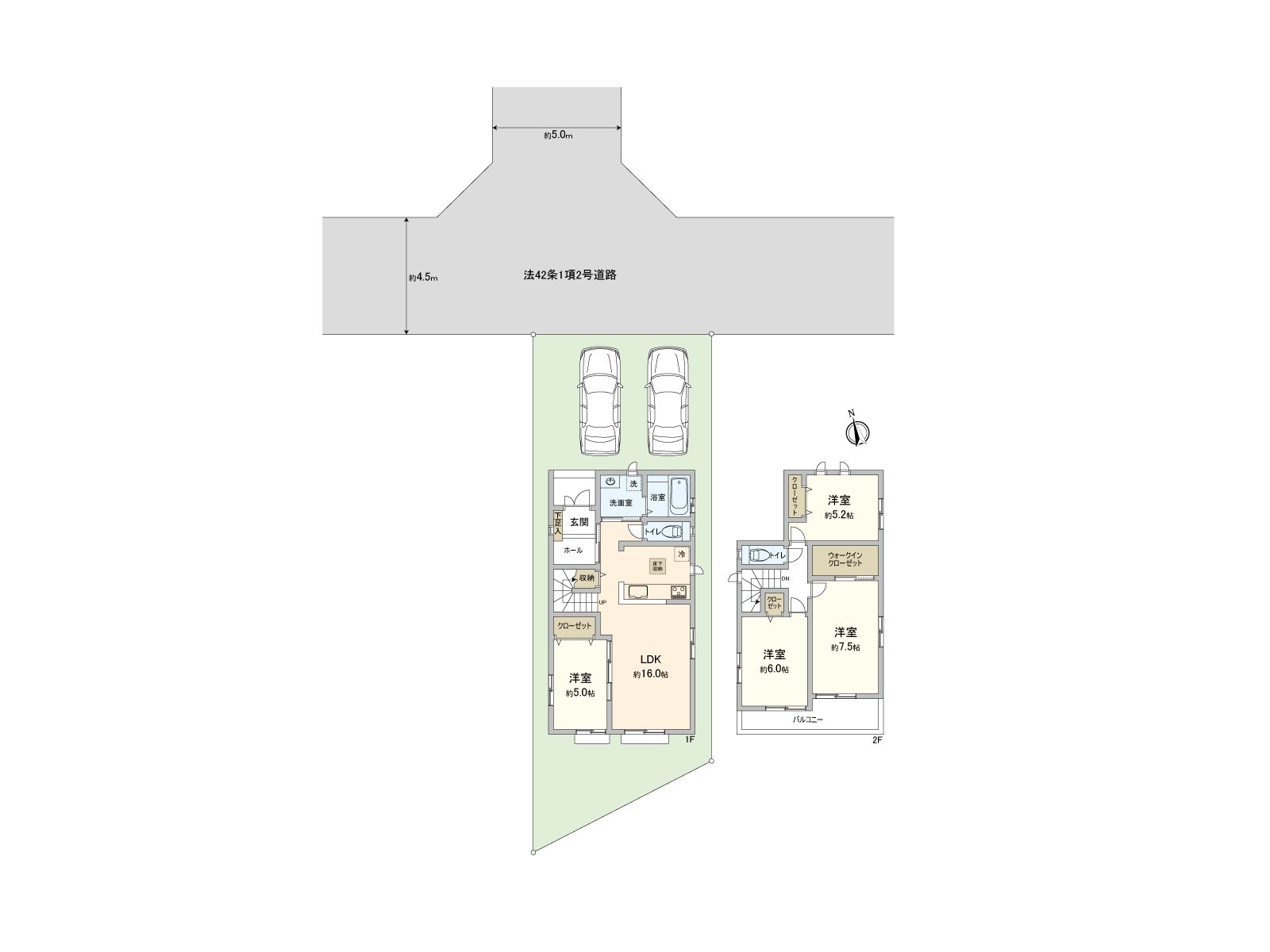 [平面圖]約16張塌塌米寬敞的LDK、開放式廚房。在全居室收納從屬於空間