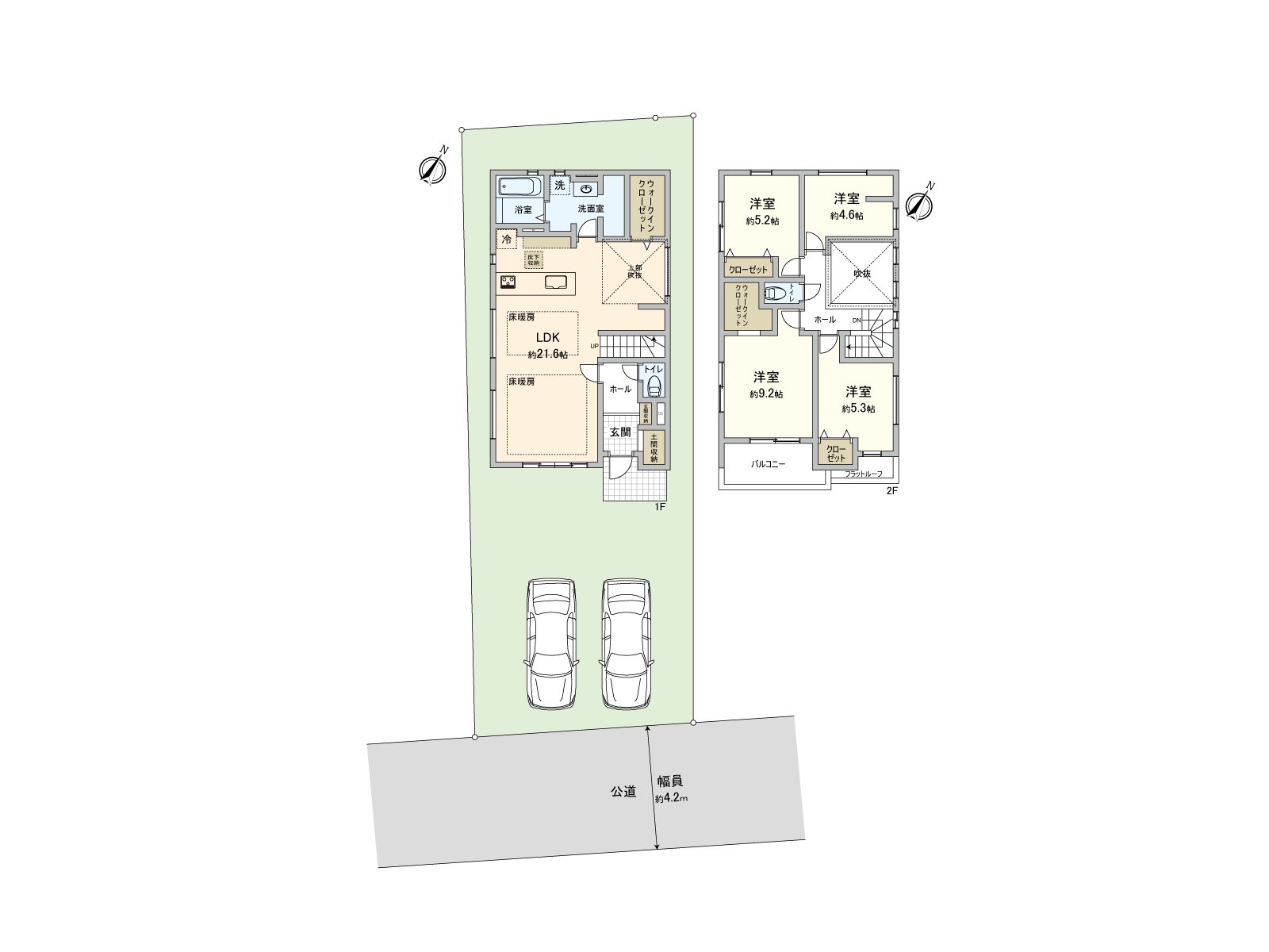 [房型图]面向南道路的新房独栋住宅。可以停车2台。※依靠车型