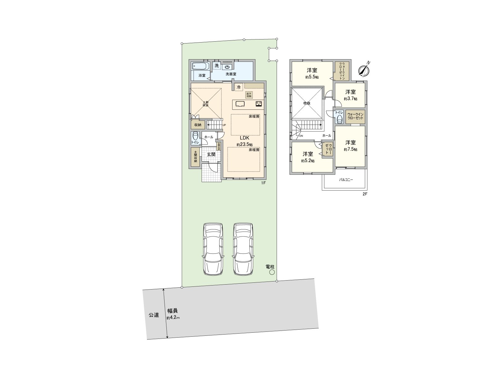 [floor plan] The 4LDK Newly-Built Detached House which is available for two parking. ※Depending on car type