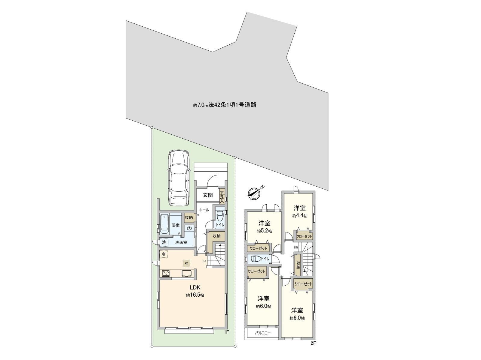 [平面圖]面向東南的，并且，關於全居室2面采光，陽光、通風良好