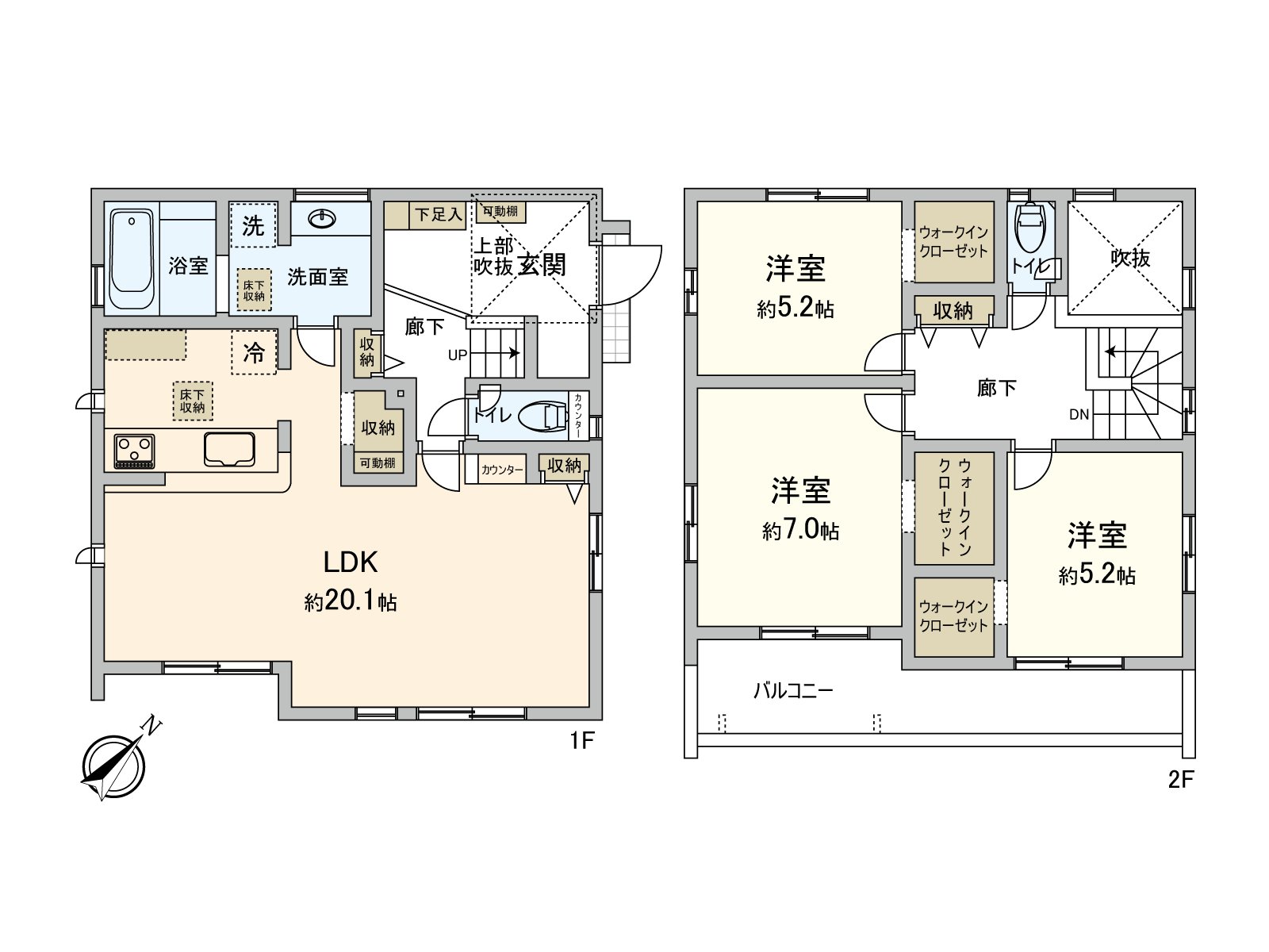 [floor plan] 3LDK, Newly-Built Detached House of with all rooms WIC. You can use 4 station, 4 lines.