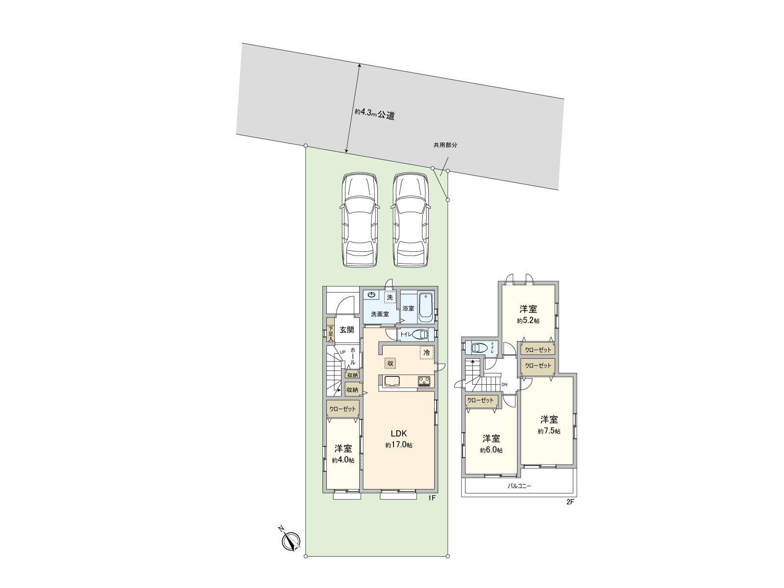 [floor plan] Two parking space parallel is possible　※Depending on car type