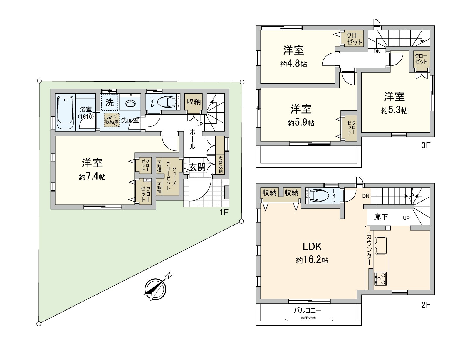 在各居室确保面积的房型。是家族各自的包房容易确保的好用的房型。