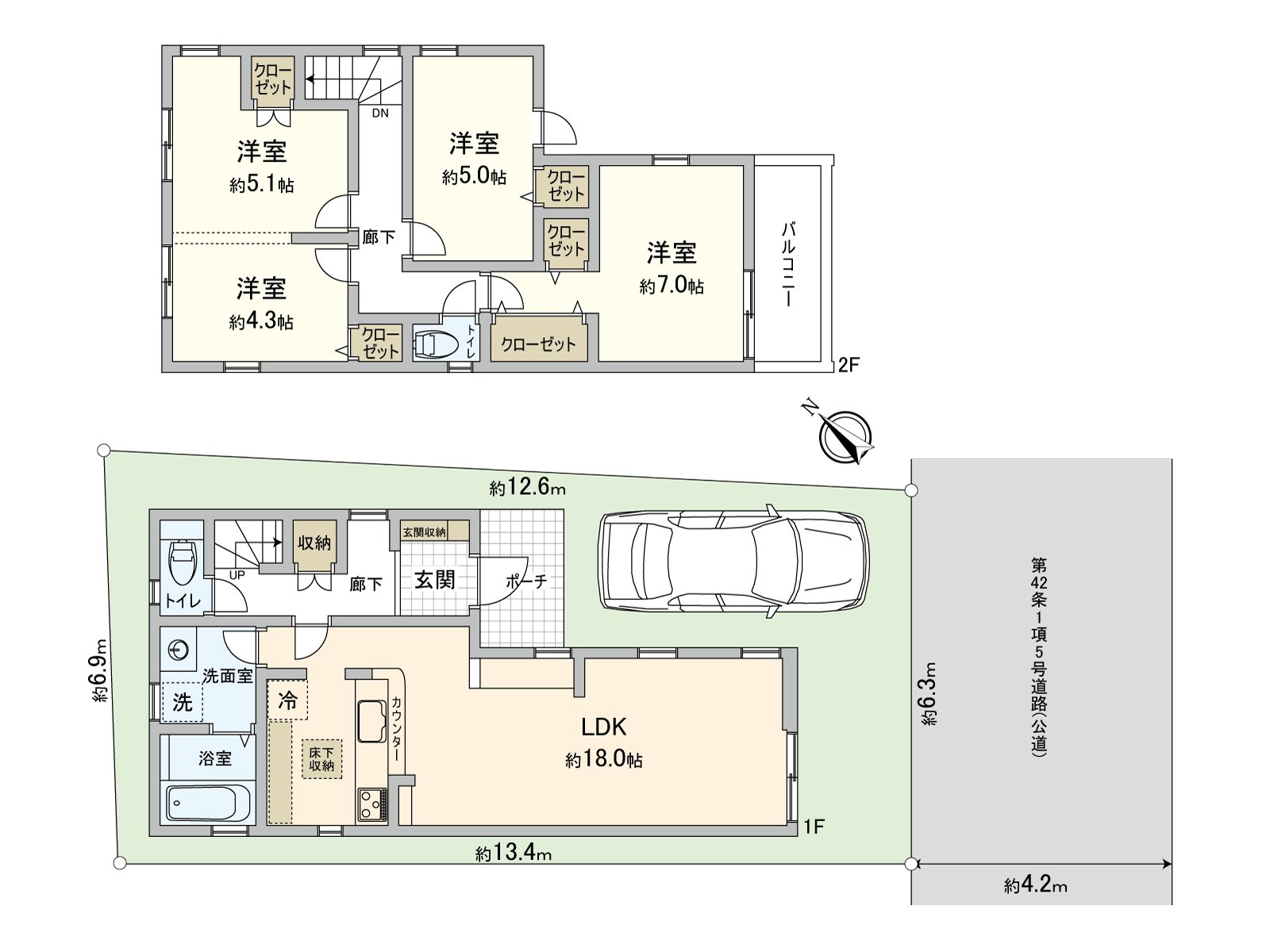 [floor plan] 3LDK, Newly-Built Detached House. Storing is with all rooms.