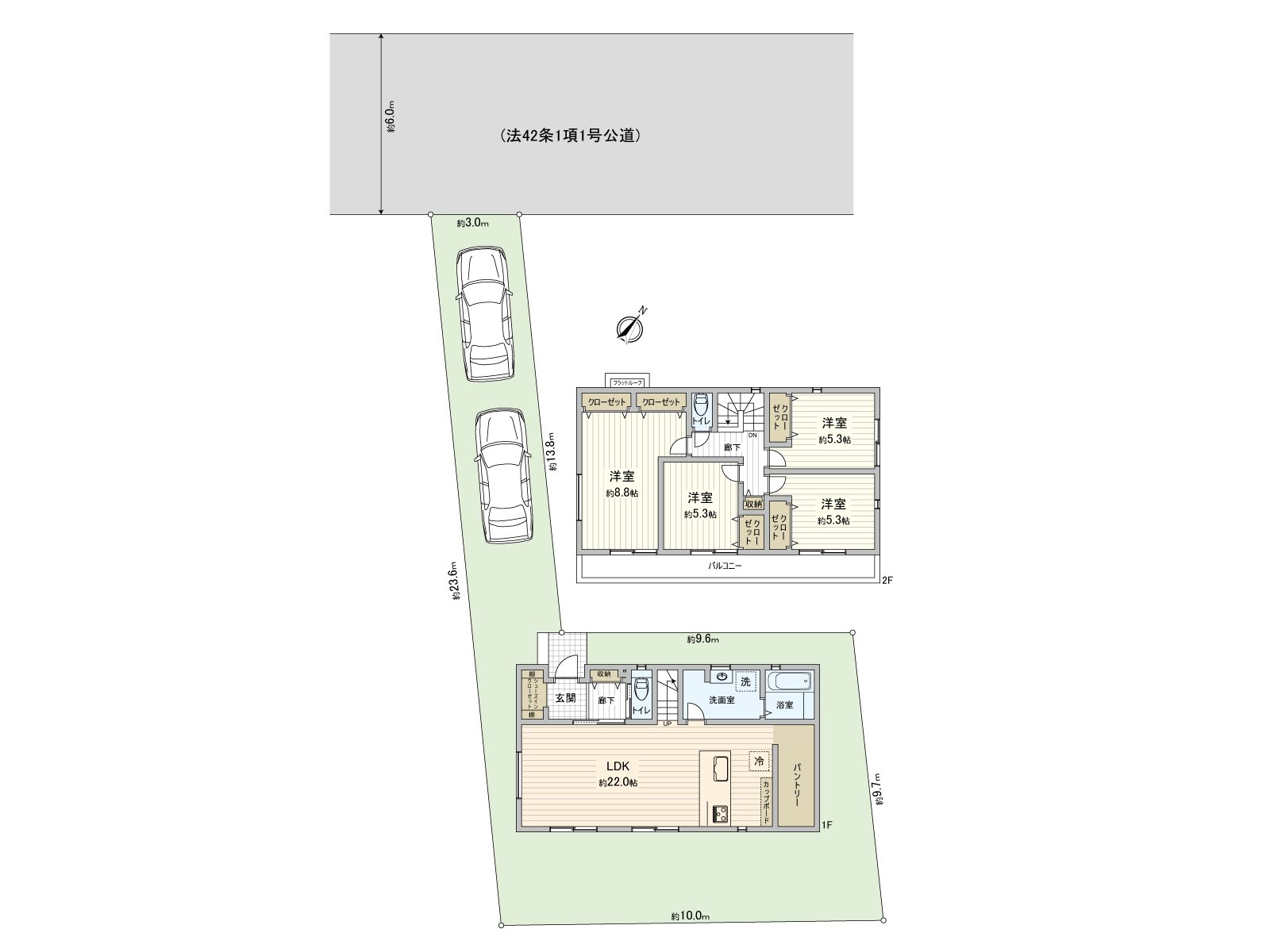 [房型图]2026年2月築的新房独栋住宅。有停车位2台分　※依靠车型