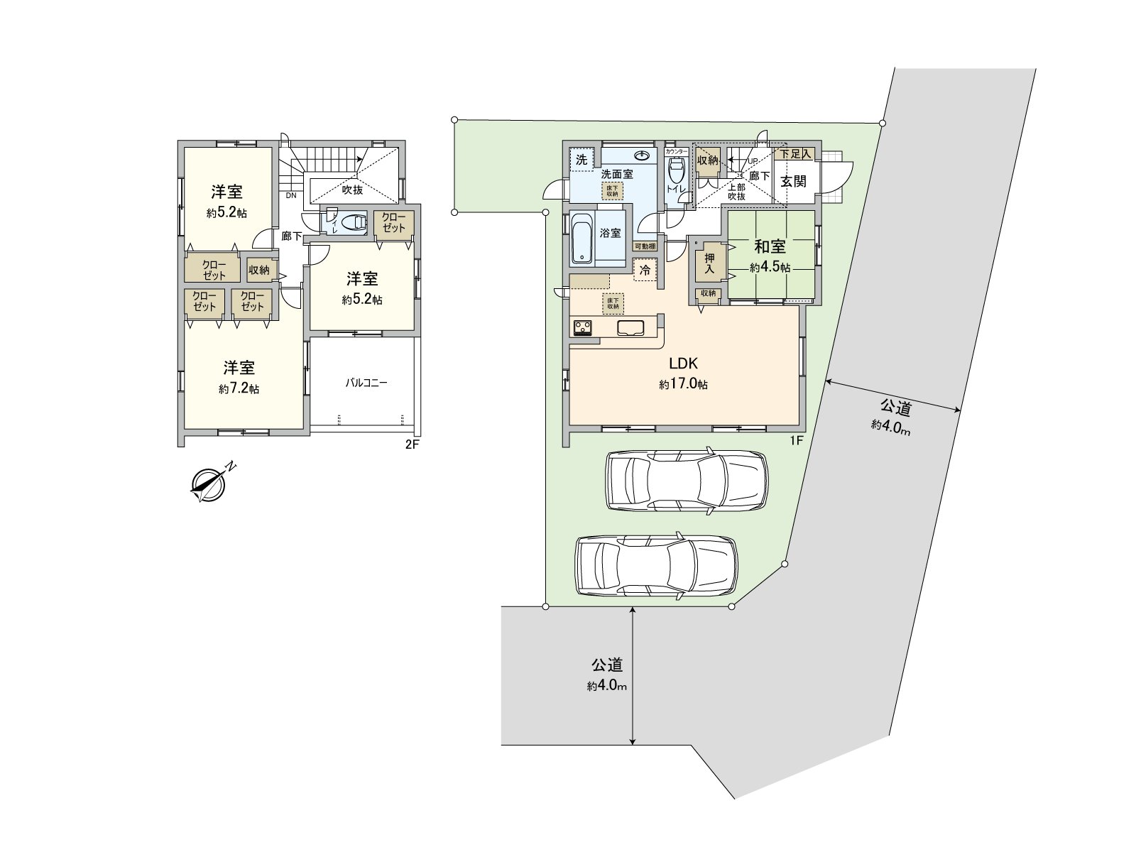 [房型图]面向东南、东北角地的新房独栋住宅。