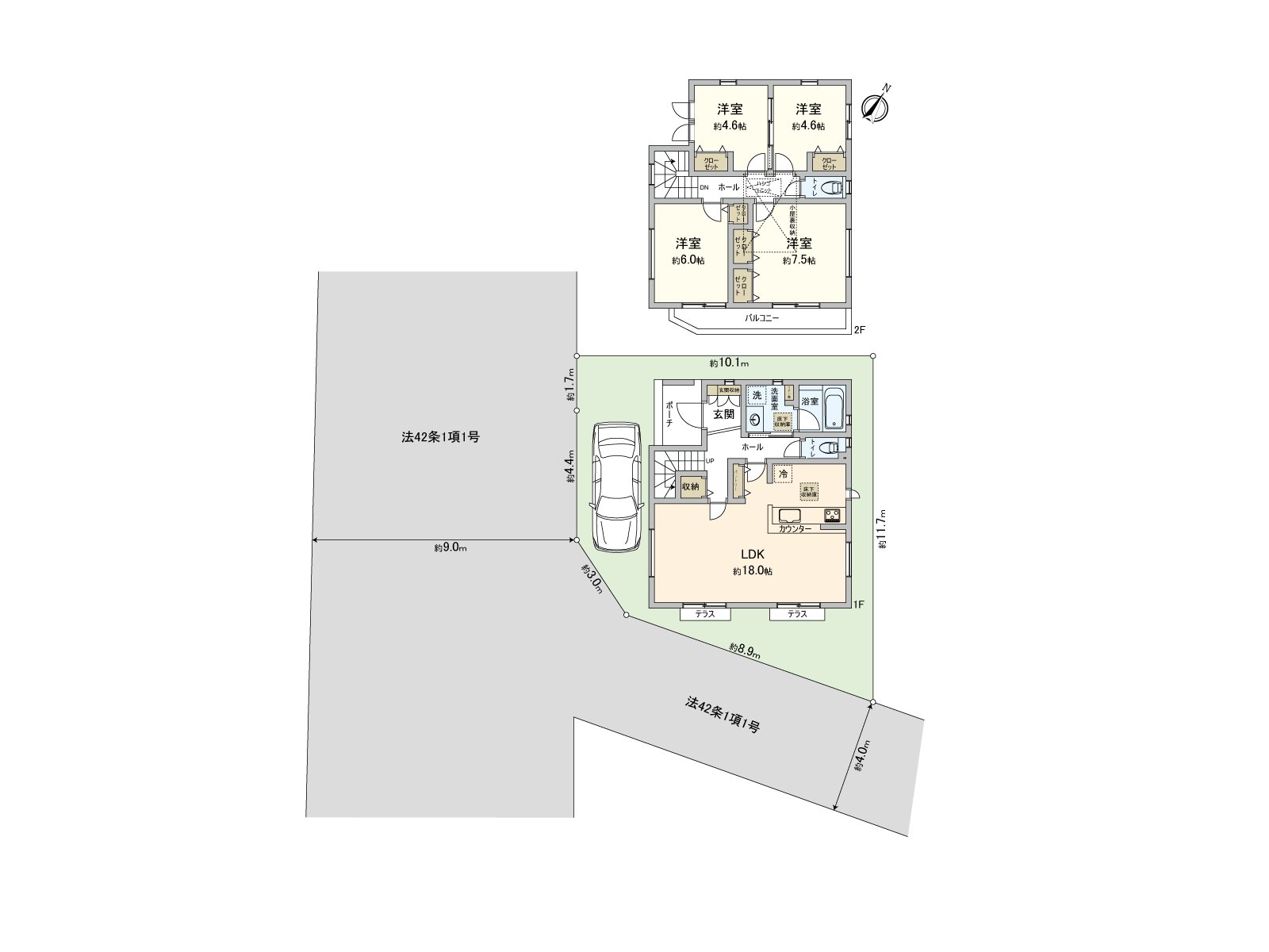 [floor plan] The Newly-Built Detached House facing the corner lot. The sunshine is good.