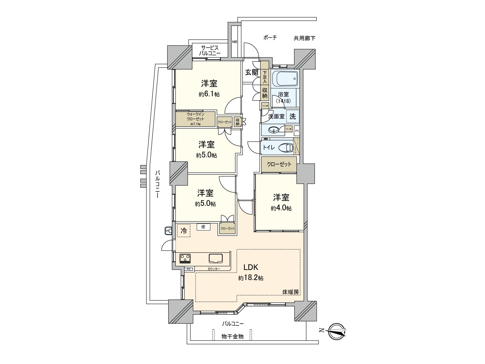 [floor plan] It is Northwest corner unit of a 15th floor part, two terrace.