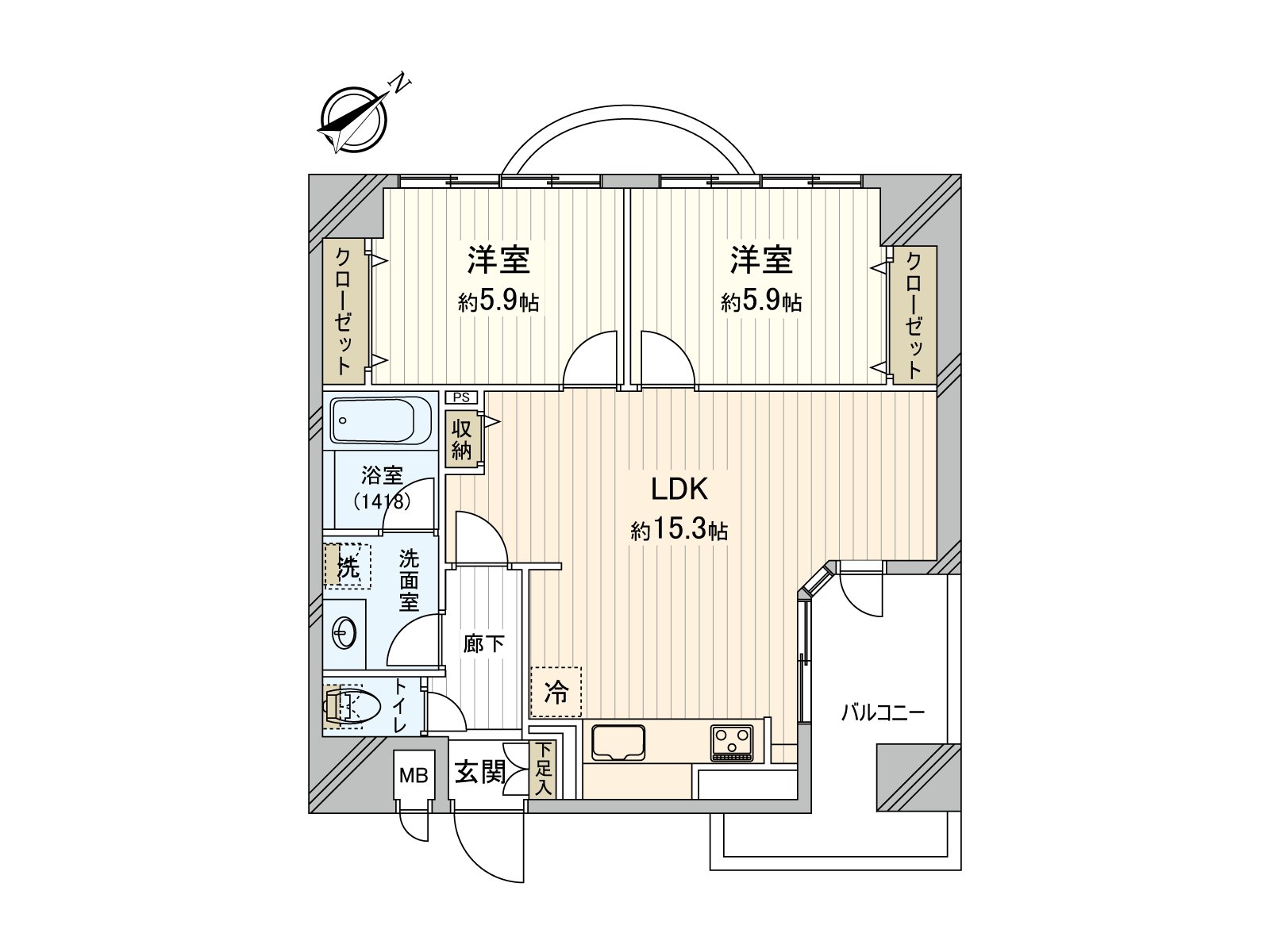 [平面圖]2025年10月翻新完畢。是面向西北的採光房。
