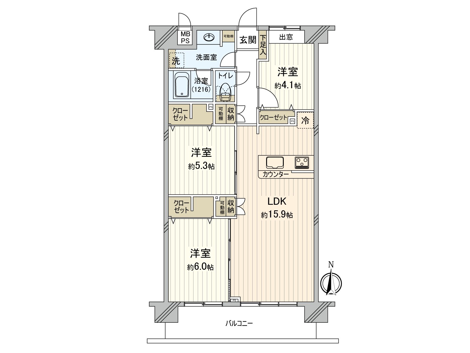 7楼部分、朝南的房间。是有全居室收纳的3LDK。