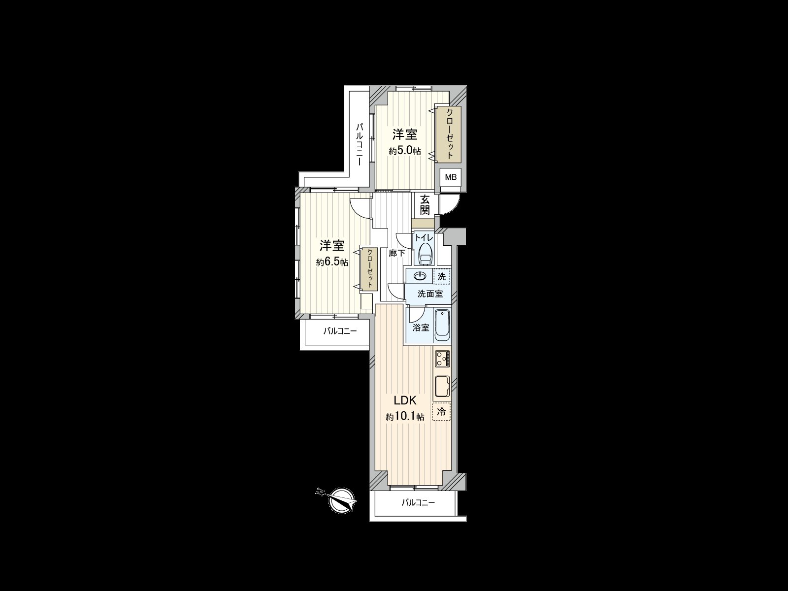 [Floor plan] 2LDK of 55.77 square meters of exclusive area