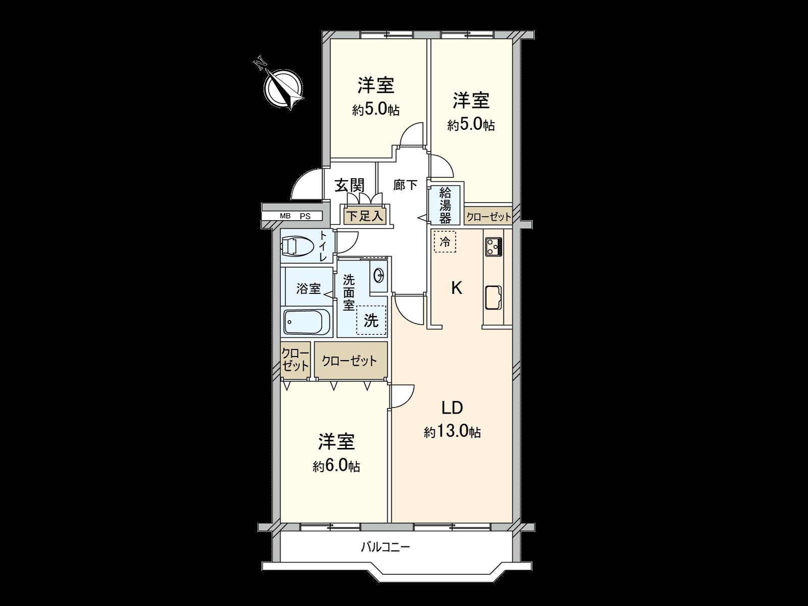 [房型图]实际使用面积67.32平米的3LDK