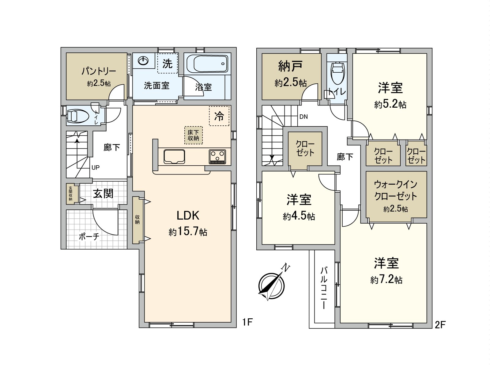[户型平面图]・建筑面积92.94平米土地面积90.13平米的3LDK的新房独栋住宅。