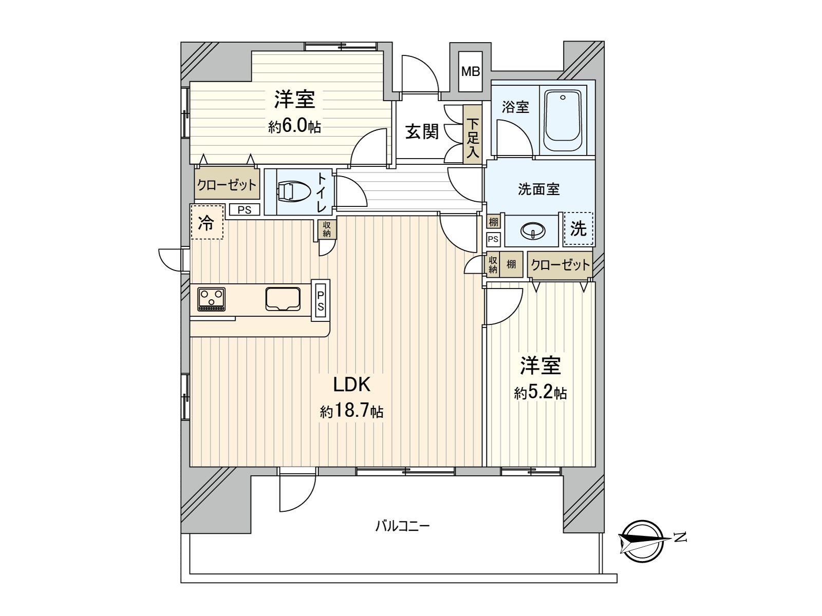 66.16 square meters of exclusive area, 2LDK of Terrace 16.50 square meters in area.