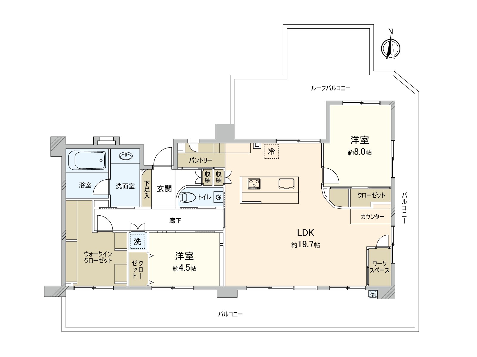 是84.96平方公尺的2LDK+WIC。