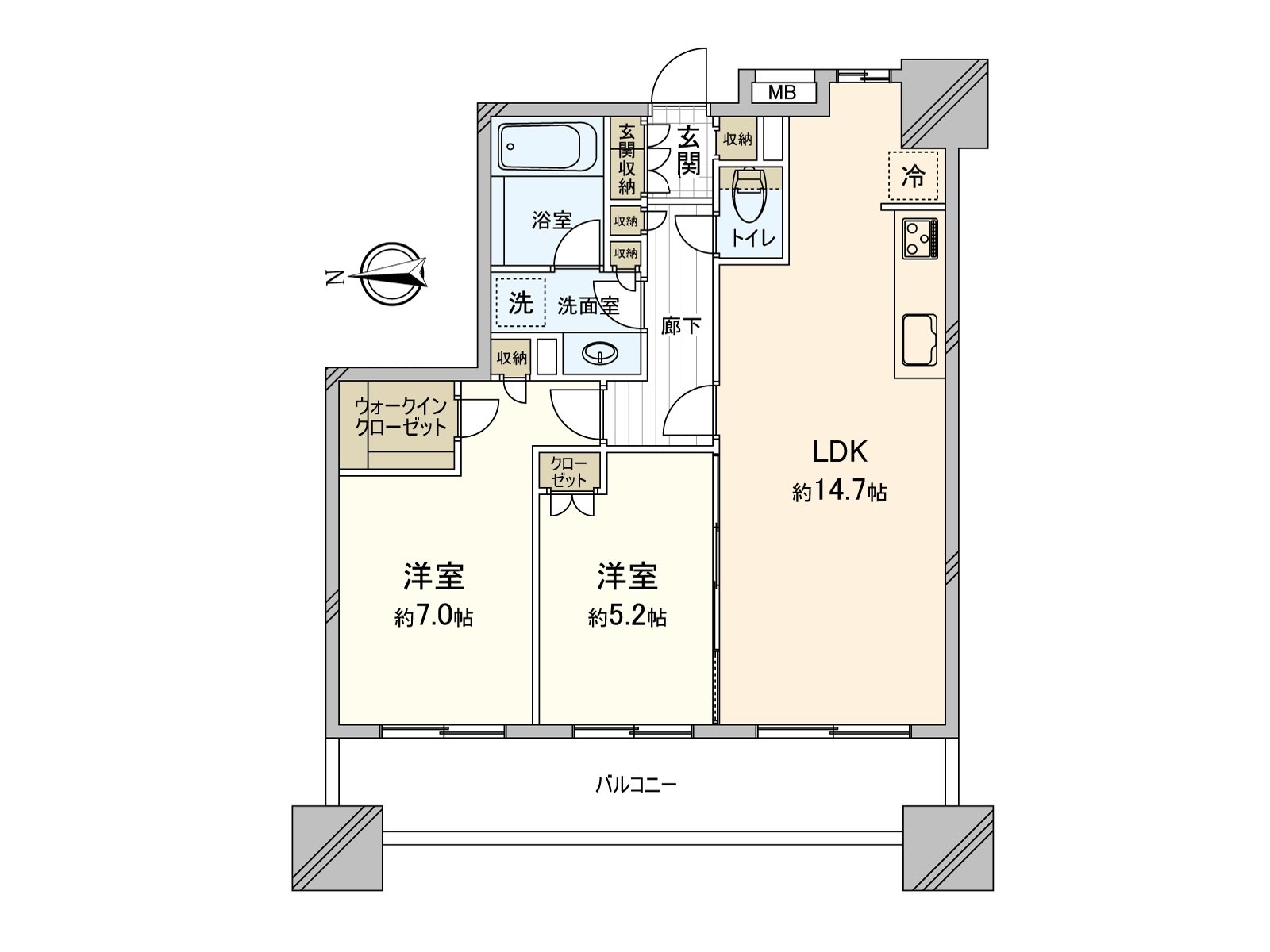 私人使用面積61.06平方公尺2LDK的Mansion