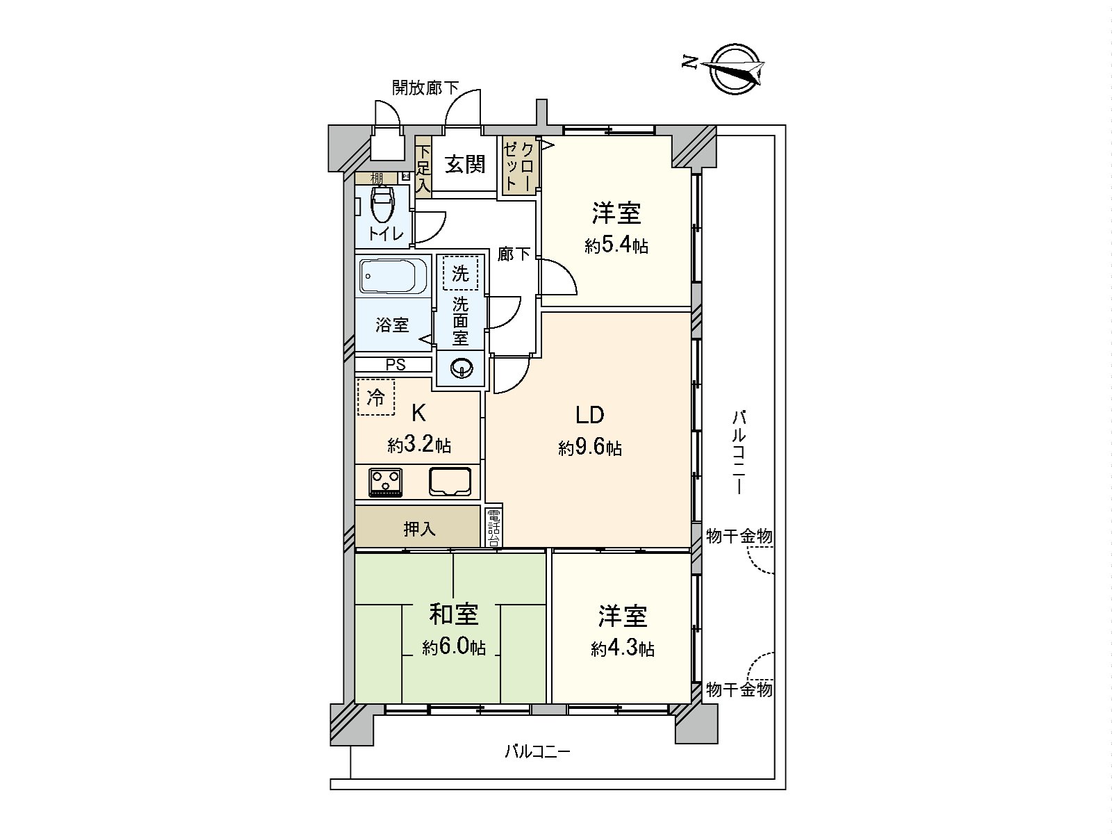 Two Terrace of South and the West which exposure to the sun has good becomes L-shaped and seem to be able to fully air clothing and the futon, too. Access is possible from each Western-style room.