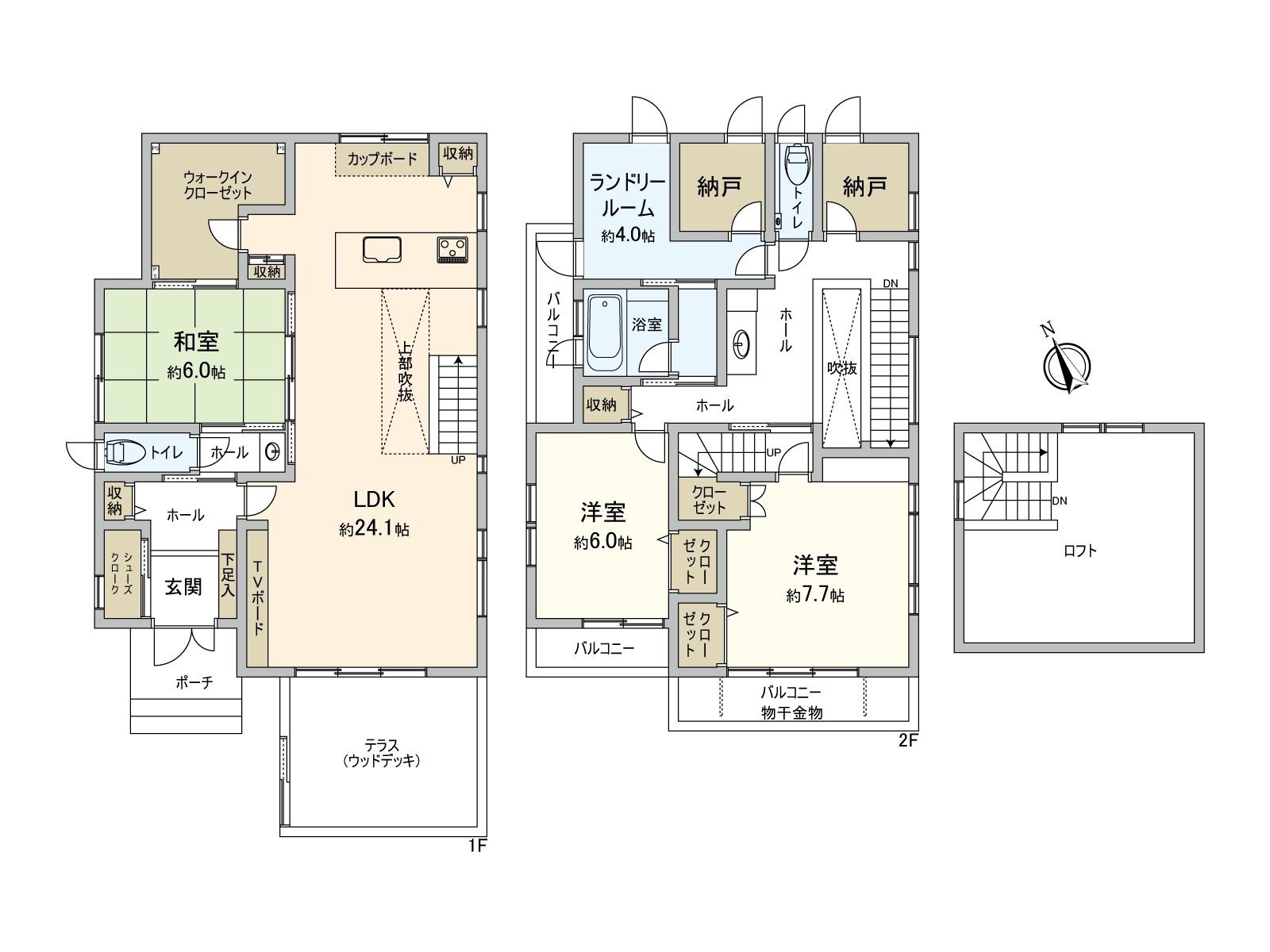 全樓層總面積127.52平方公尺(公共簿面積)的本房屋建築物是作為3LDK+2S+WIC+閣樓這個易用性良好度的房型※S是儲藏室