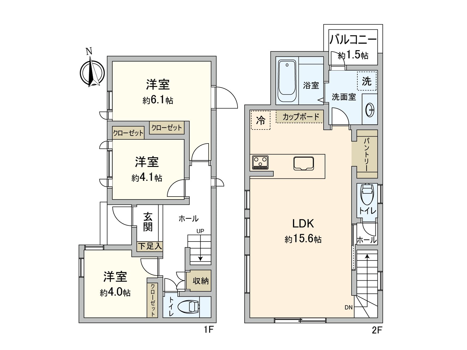 [Layout] Land area: 122.77 square meters, total floor area: 3LDK of 72.87 square meters