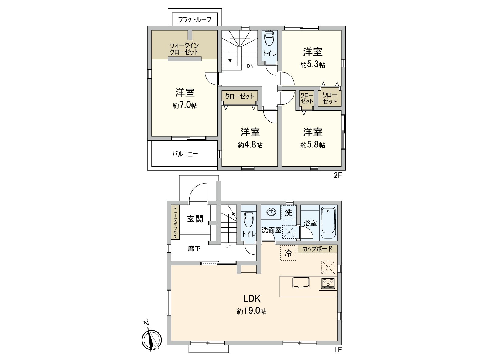 [Layout] Land area: 174.04 square meters, total floor area: 102.88 square meters of 4LDK
