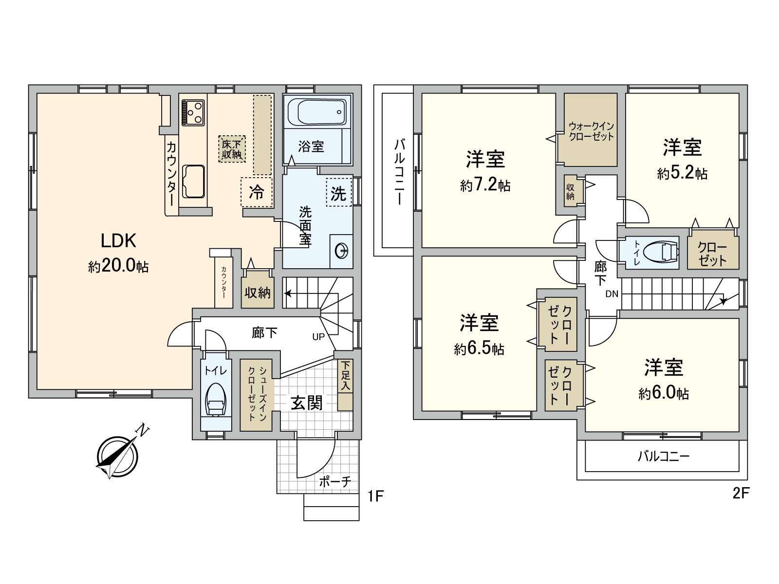 [floor plan] Newly-Built Detached House of 4LDK of 124.68 square meters of Total floor area 107.64 square meters Land area. A 19-minute walk from JR Yokohama Line "Machida" Station. About two Terrace ･ all rooms two lighting, an authority of lighting ･ style is good.