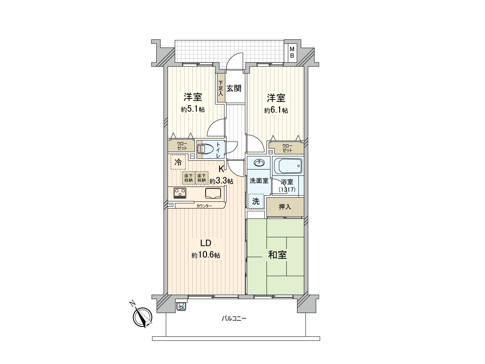 [房型]4楼部分的南西的住戸