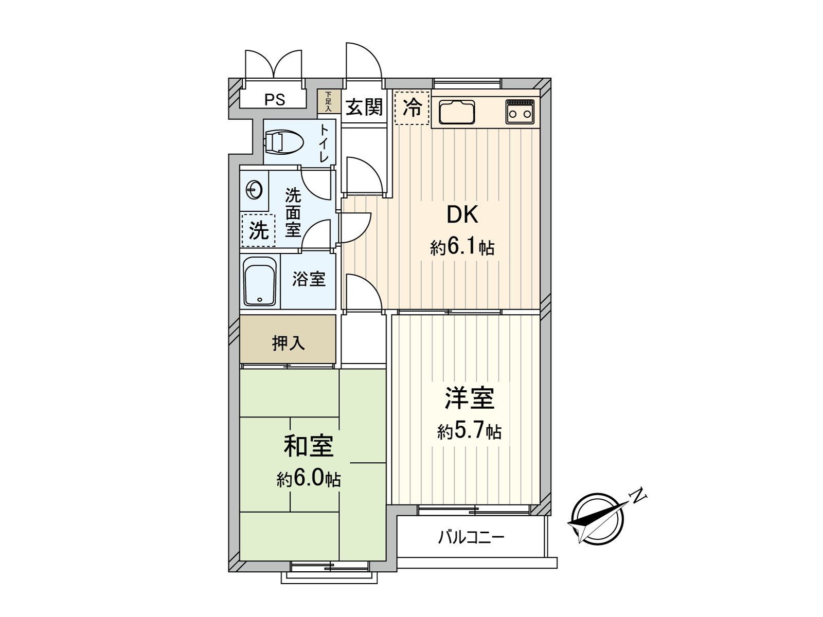 是約12.42坪的2DK型的間取。