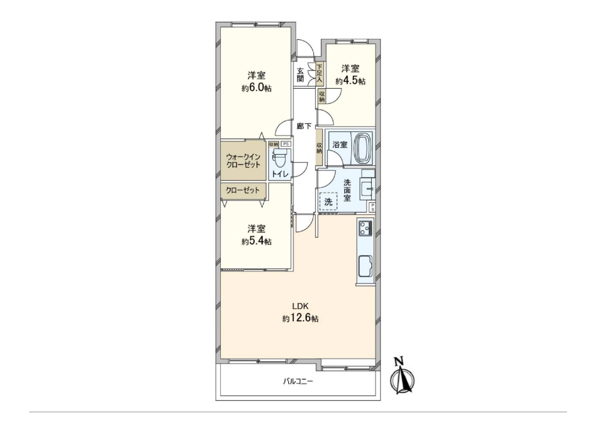 私人使用面積69.49平方公尺的3LDK的房型。