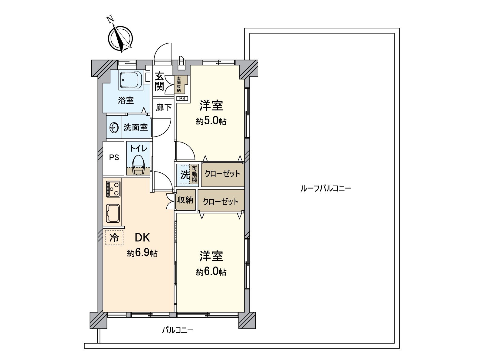 [floor plan] I adopt three pieces of sliding doors and am available as LDK. With rooftop balcony of about 62 square meters