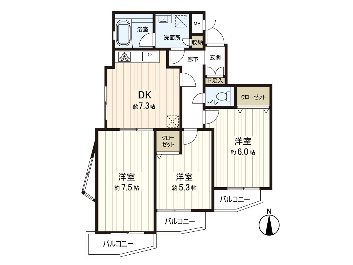 Bathroom dryer and water purifier, Facilities full 3DK including the dishwasher. Corner Unit of the Facing South.