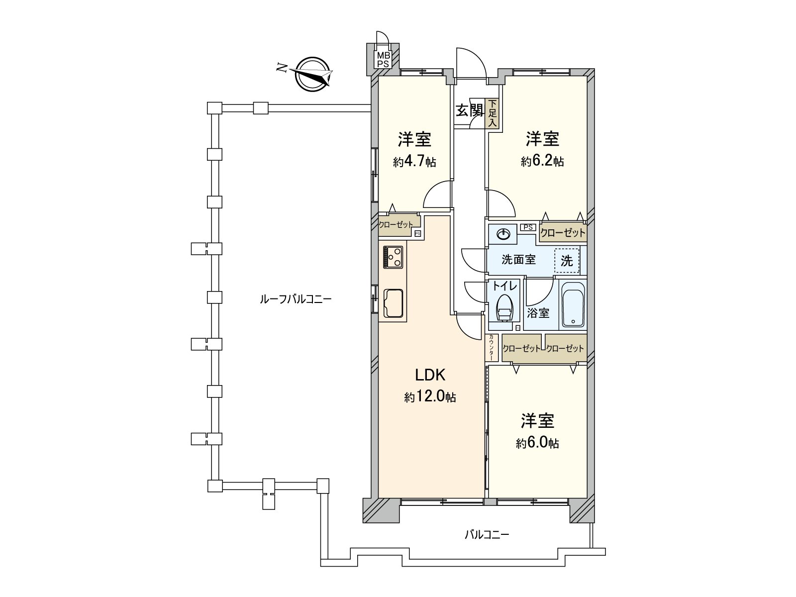 3LDK41.84平米的开放感觉溢出来的屋顶有阳台(每月费用800日元)