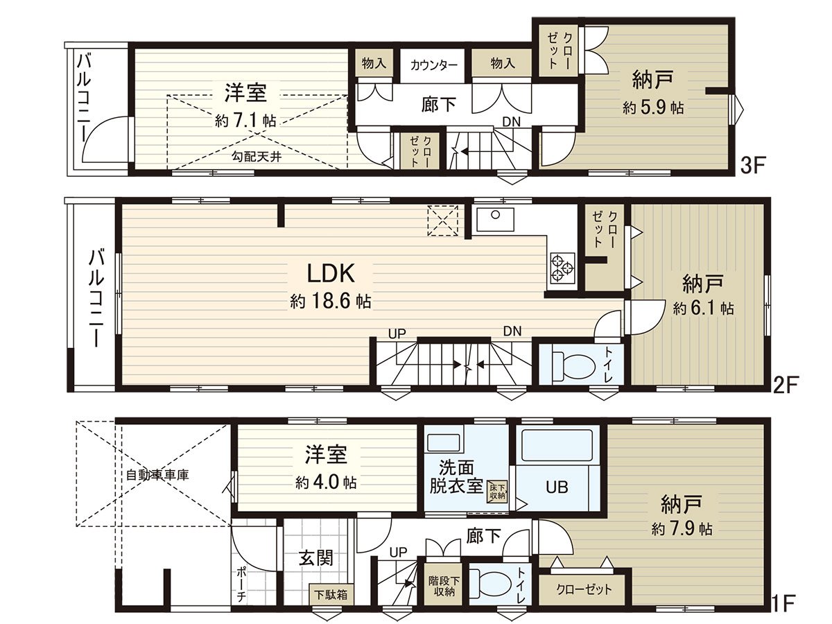 Land area: 82.99 square meters (about 25.10 tsubo) of Total floor area: 123.87 square meters (about 37.47 tsubo) of Plan: 2SLDK