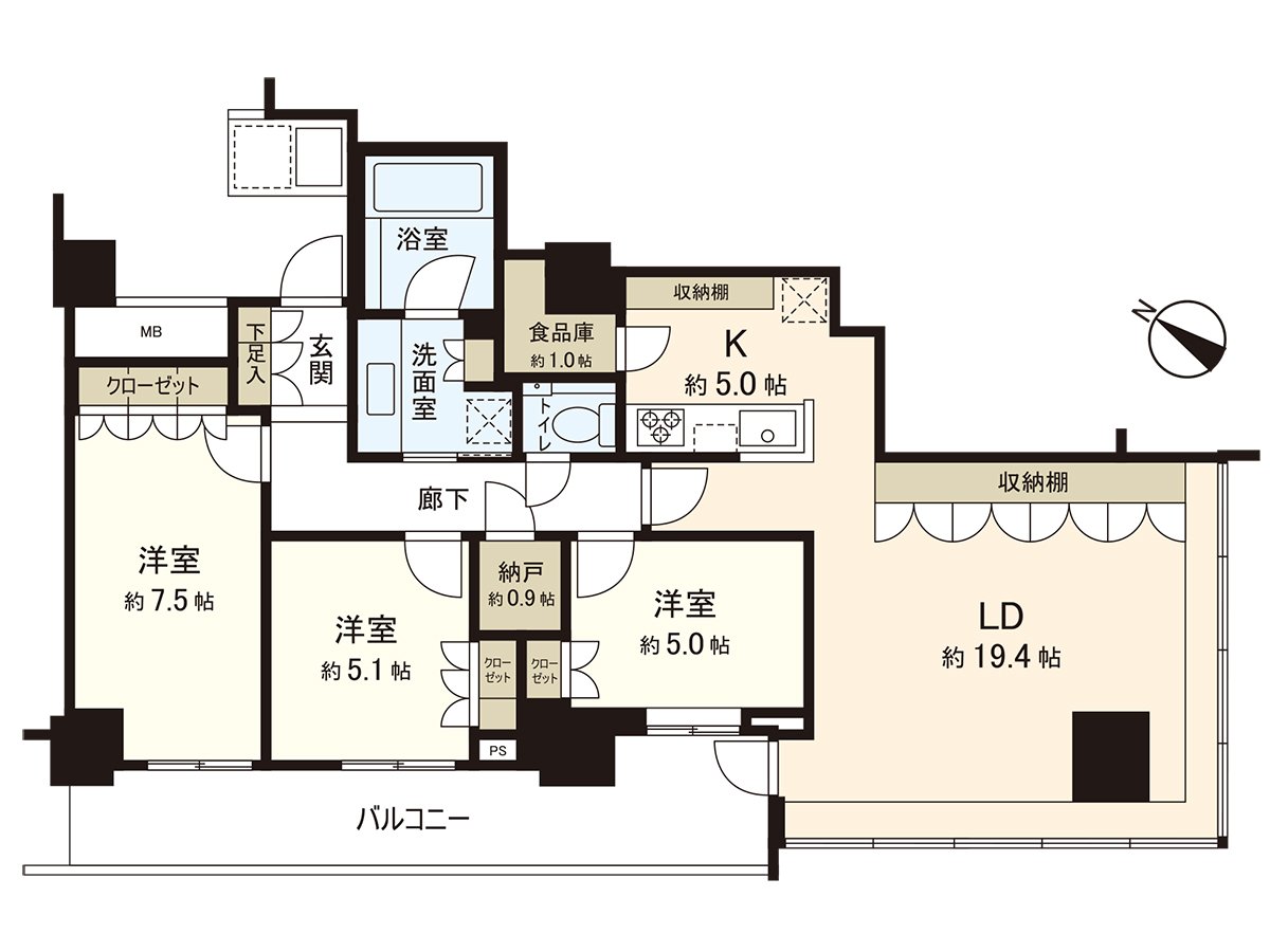 ◆只有4户的Premium住戸◆25层的23楼部分3LDK实际使用面积94.53平米(约28.59坪)阳台面积13.68平米(约4.13坪)