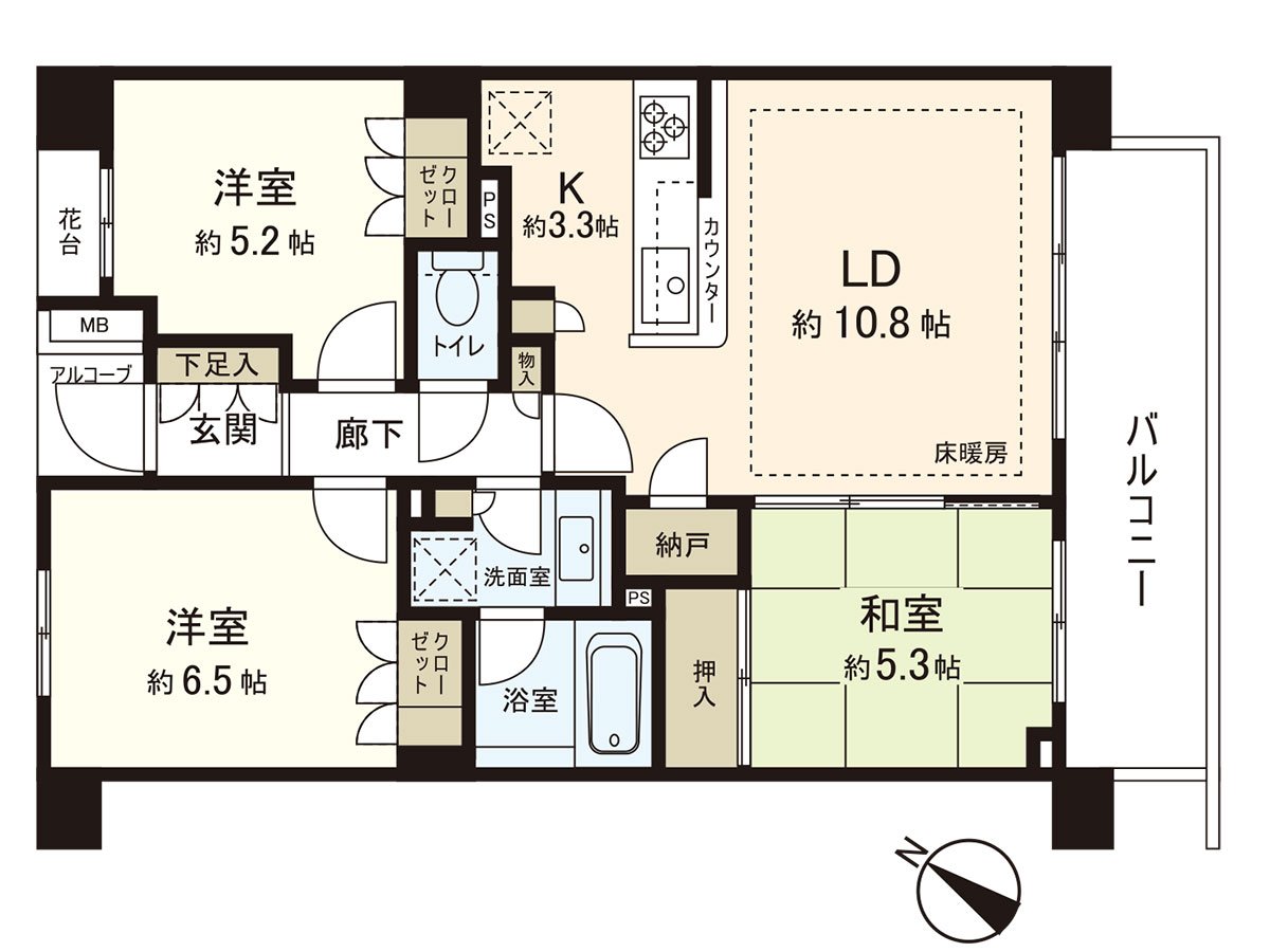 ◆私人使用面積：68.53平方公尺(牆芯)，陽台面積：10.91平方公尺，房型：3LDK