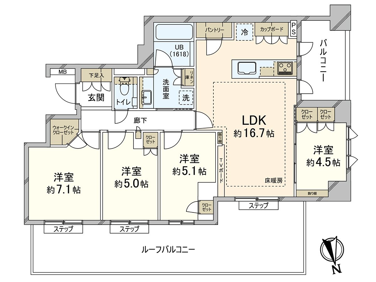 4LDK私人使用面積86.47平方公尺(約26.15坪)