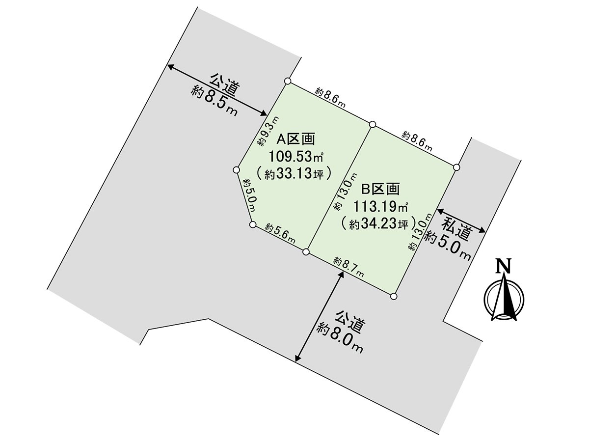 113.19 square meters of Land area (about 34.23 tsubo)