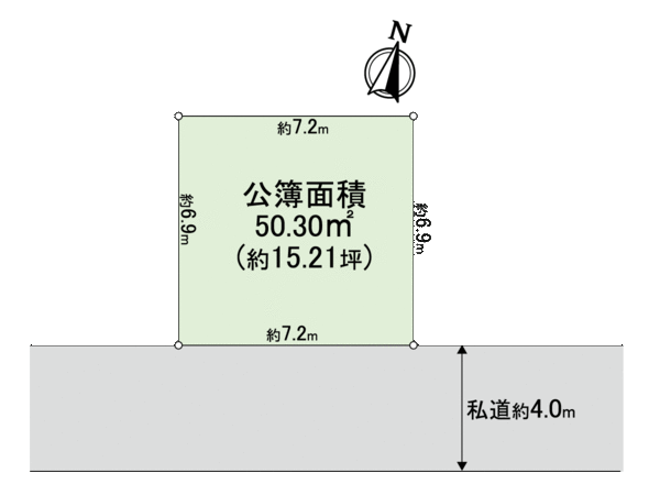 A relatively-shaped regular division. In the front road, a private road, the Contact distance with the abutting road of south side width about 4.0m are about 7.2m