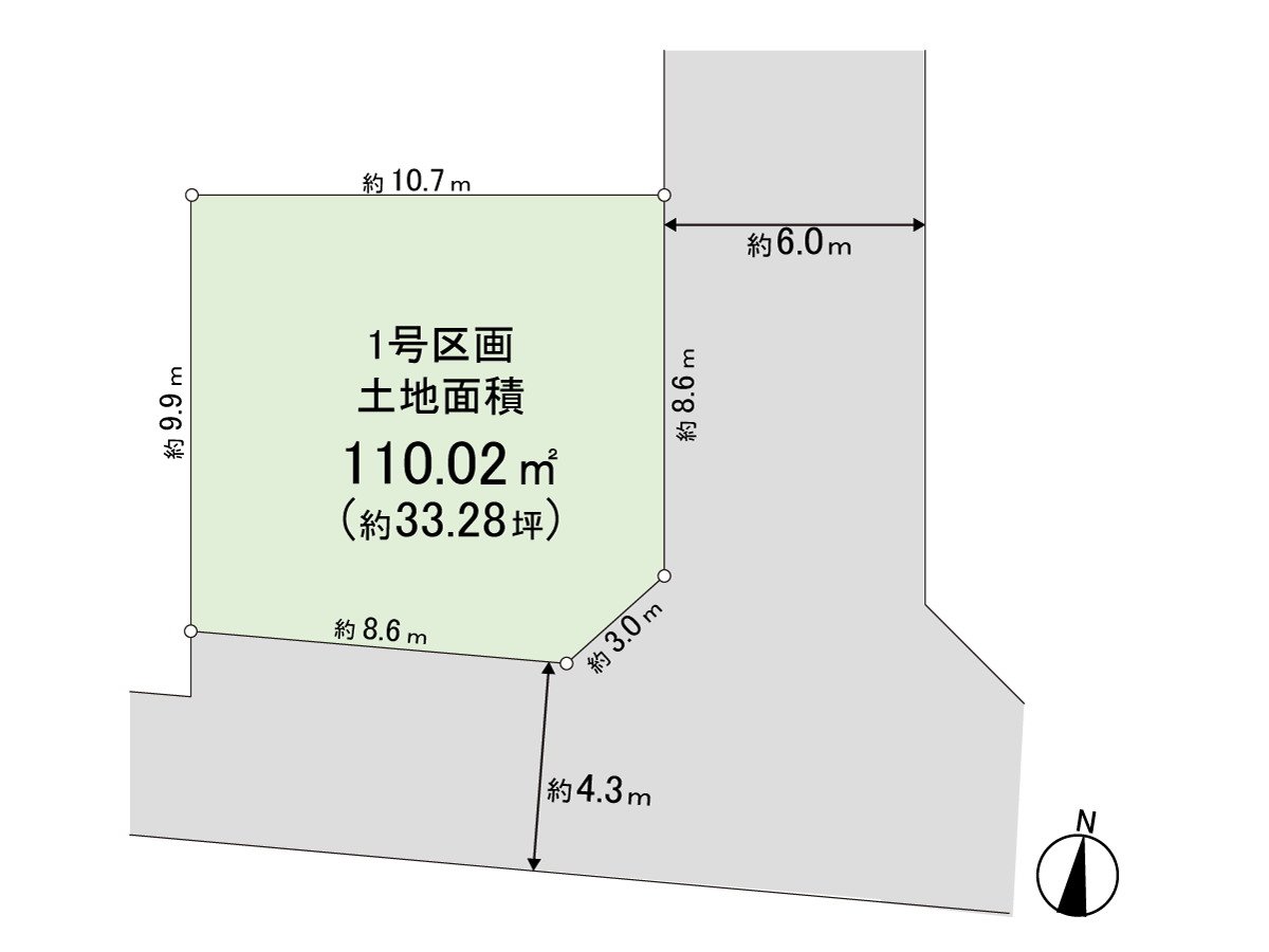 土地面积110.02平米(约33.28坪)东南角地