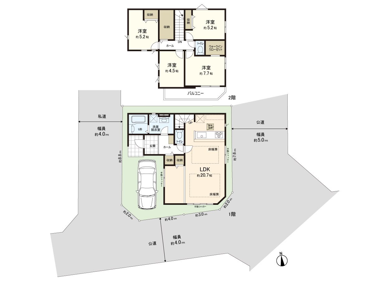It is Plan of 4LDK. As it faces 3 direction roads, it is good with the ventilation per positive.