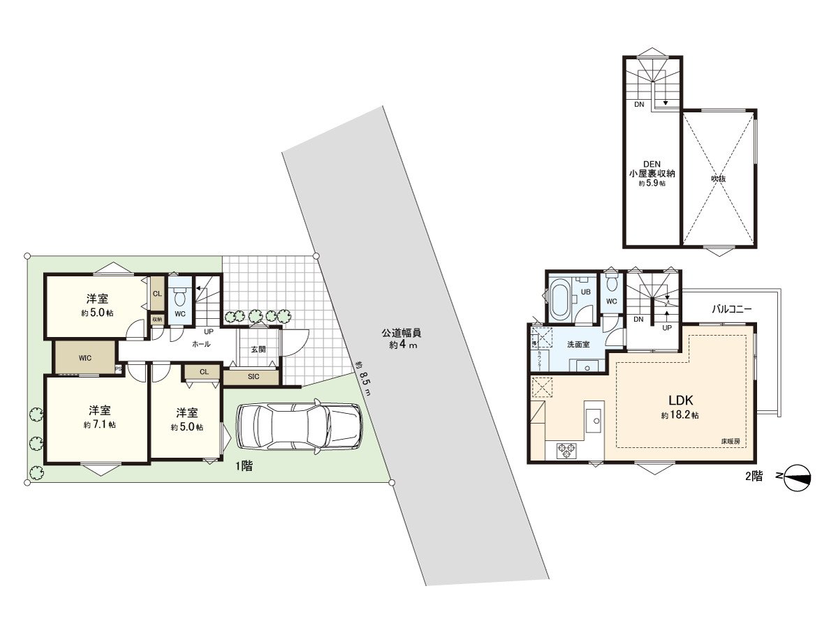 It is Plan of the back of 3LDK+ hut storing.