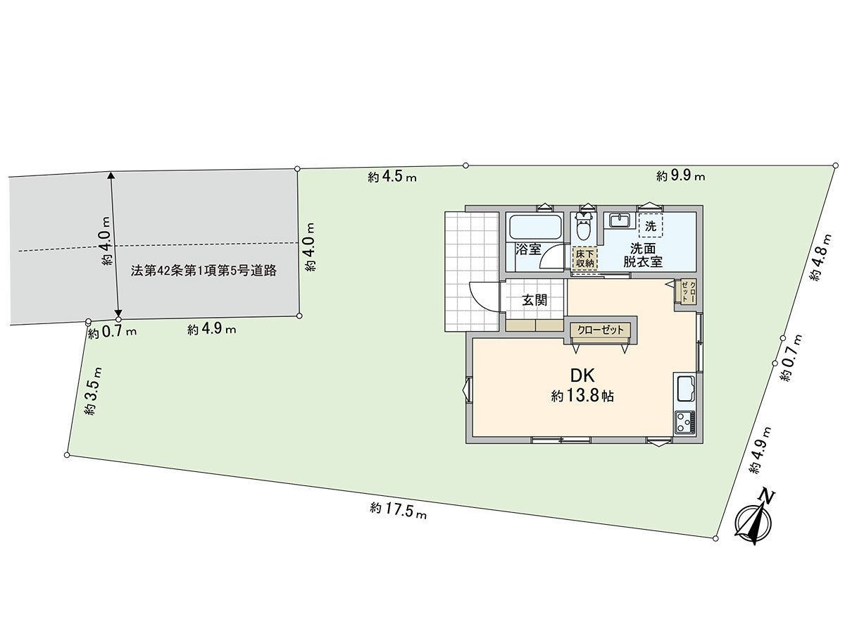 是DK的房型。用地面積145.65平方公尺(約44.05坪)。 建築面積37.43平方公尺(約11.32坪)。